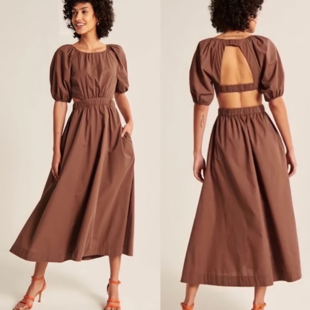 Cottage Core Abercrombie & Fitch Puffed Sleeve Open Back Midi Dress